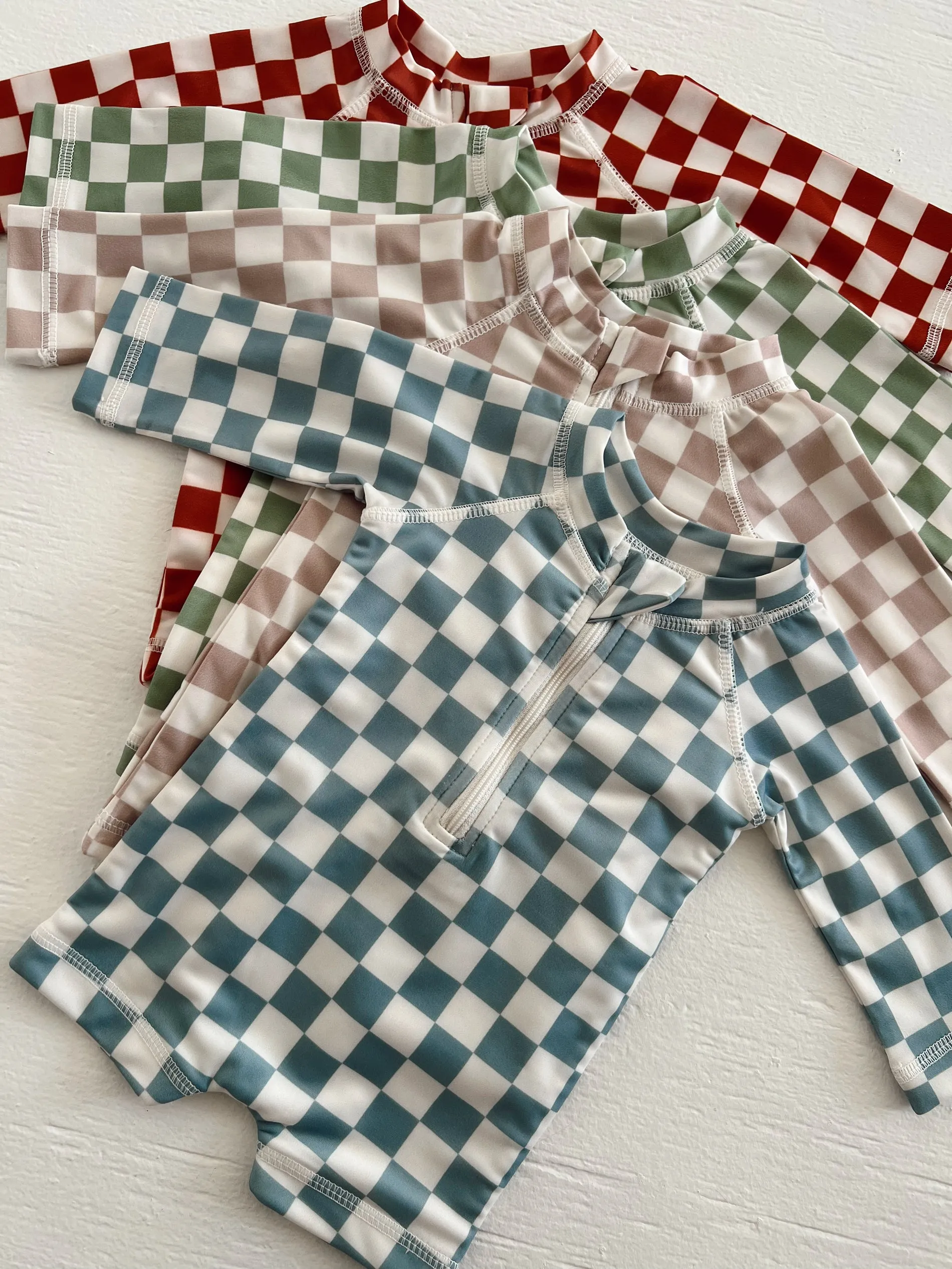 Stracciatella Checkerboard / Sonny Rashguard Swimsuit / UPF 50 