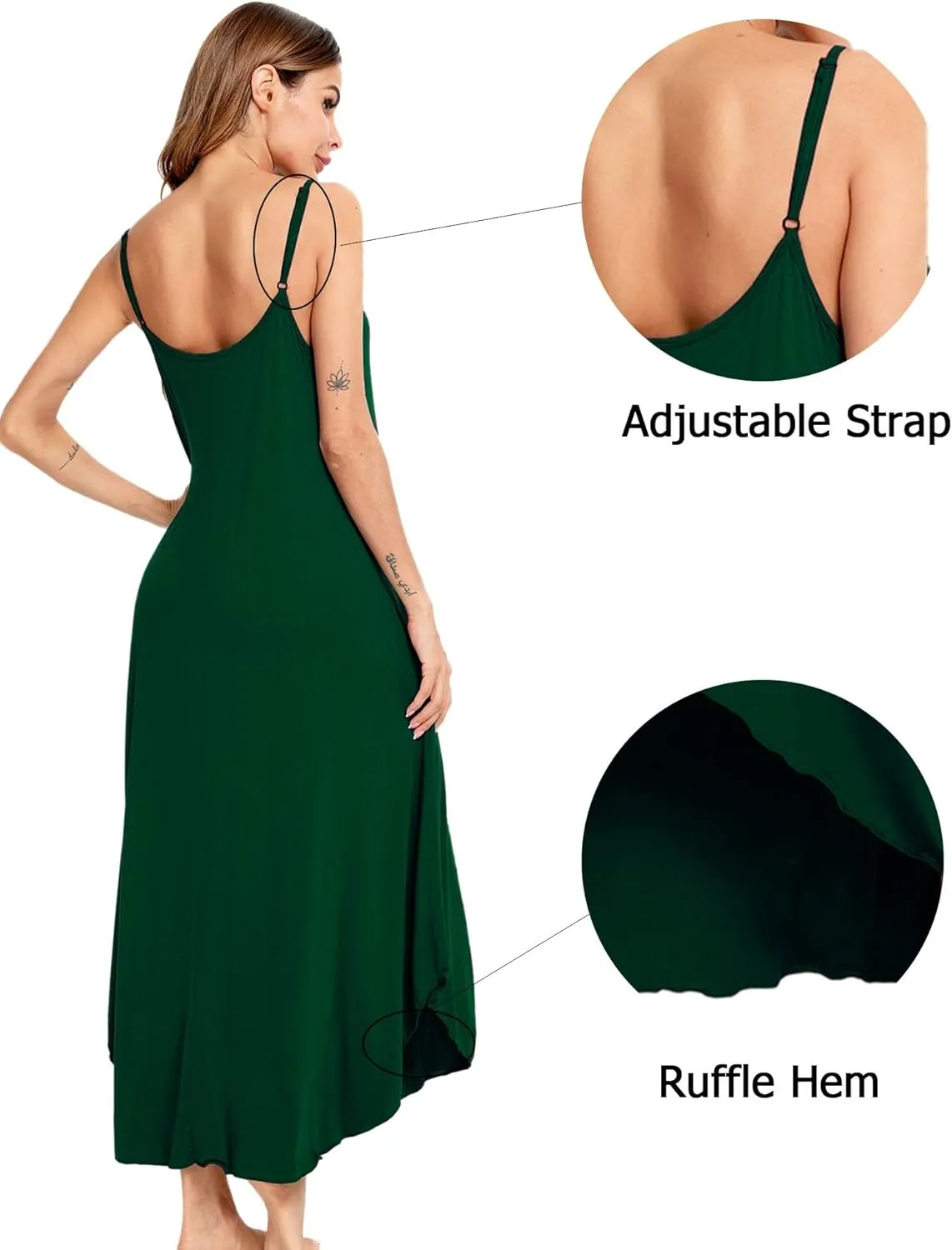 SWOMOG Women Long Nightgown Pajama Dress Soft Strap Nightdress Summer Sleeveless Nightshirt Lounge Dress with Pockets