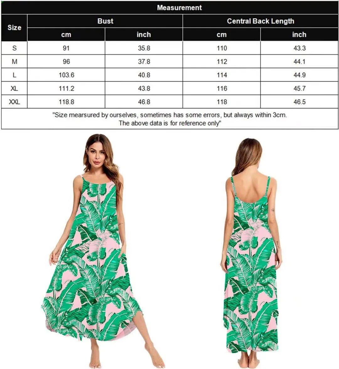 SWOMOG Women Long Nightgown Pajama Dress Soft Strap Nightdress Summer Sleeveless Nightshirt Lounge Dress with Pockets