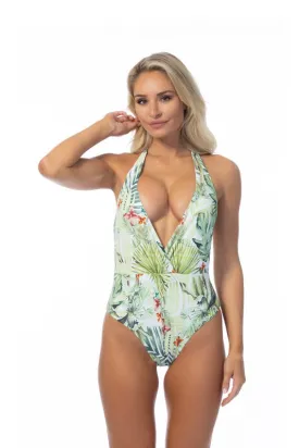 Tropical V Neckline One Piece Swimsuit