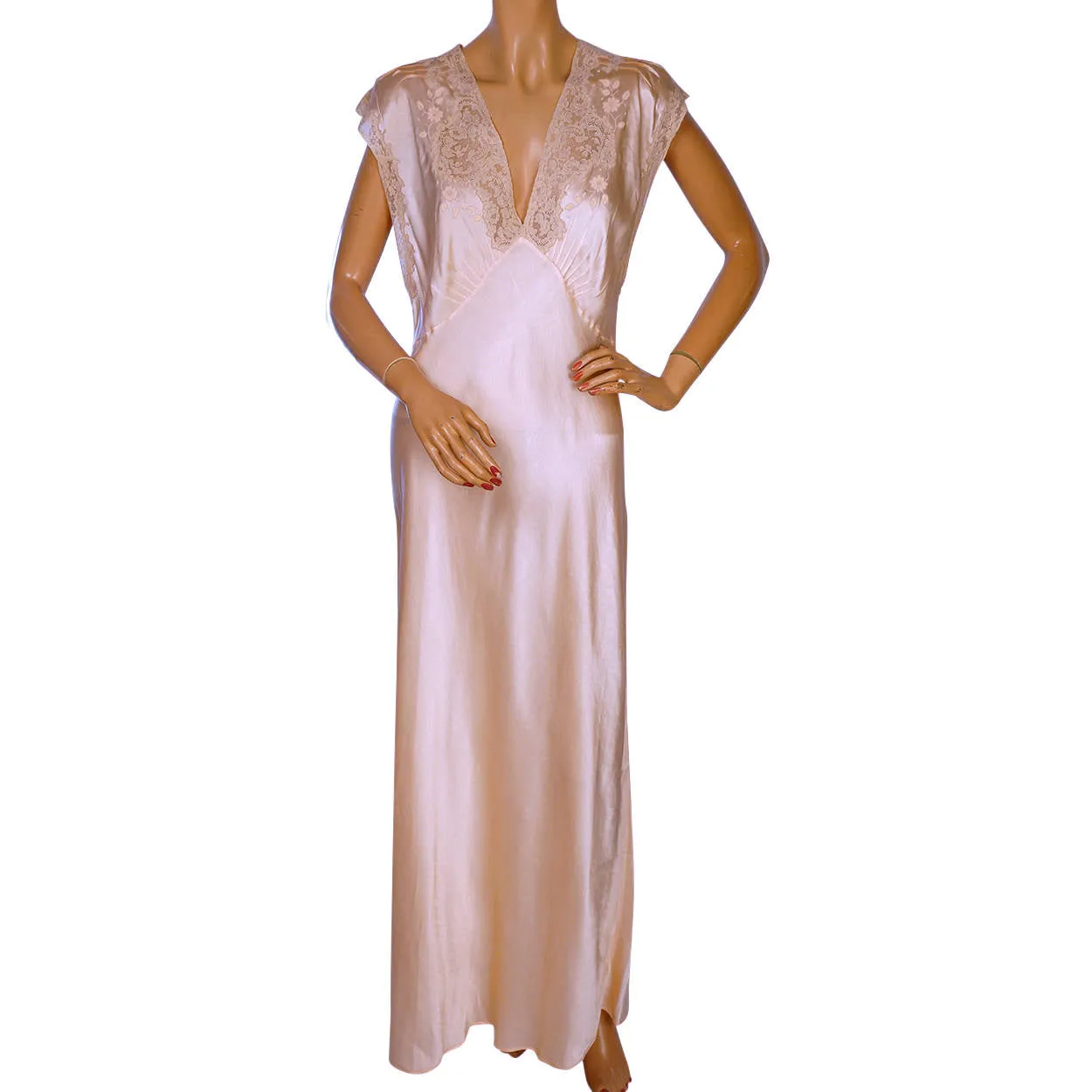 Vintage 1930s Pink Silk Nightie - Size L