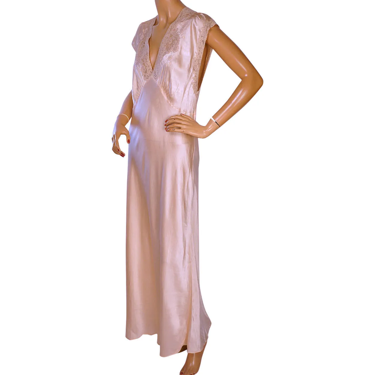 Vintage 1930s Pink Silk Nightie - Size L