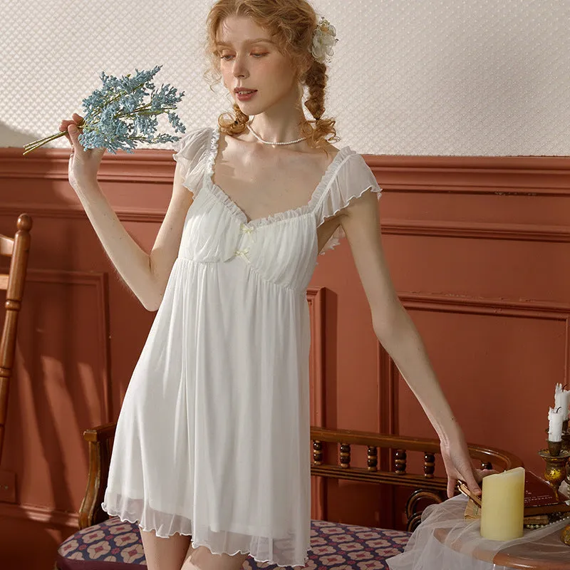 Vvsha music video dress to impress cm Original Peach Collar Strap Fairy Nightdress with Chest Pad Small Flying Sleeve Back Lace Mesh Dress Modal