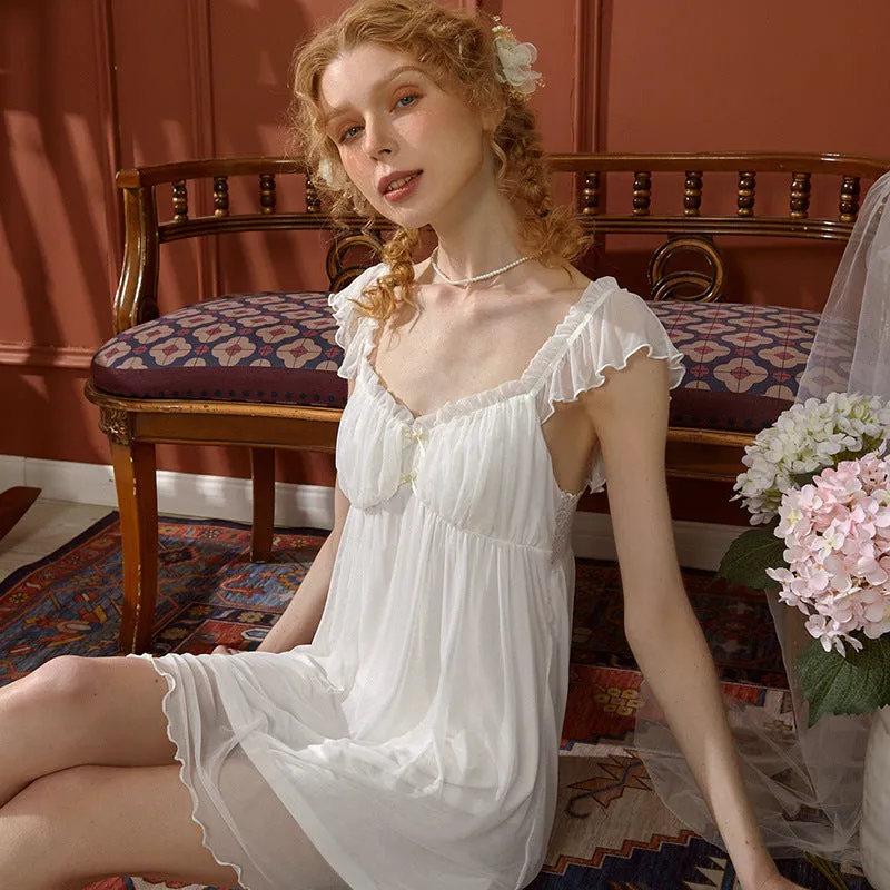 Vvsha music video dress to impress cm Original Peach Collar Strap Fairy Nightdress with Chest Pad Small Flying Sleeve Back Lace Mesh Dress Modal