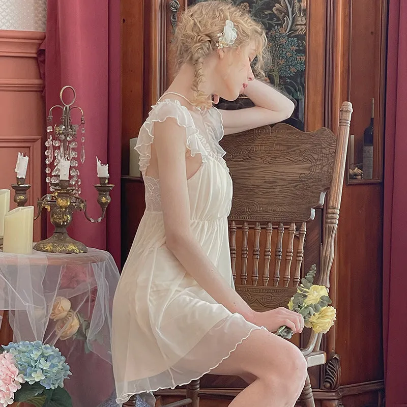 Vvsha music video dress to impress cm Original Peach Collar Strap Fairy Nightdress with Chest Pad Small Flying Sleeve Back Lace Mesh Dress Modal