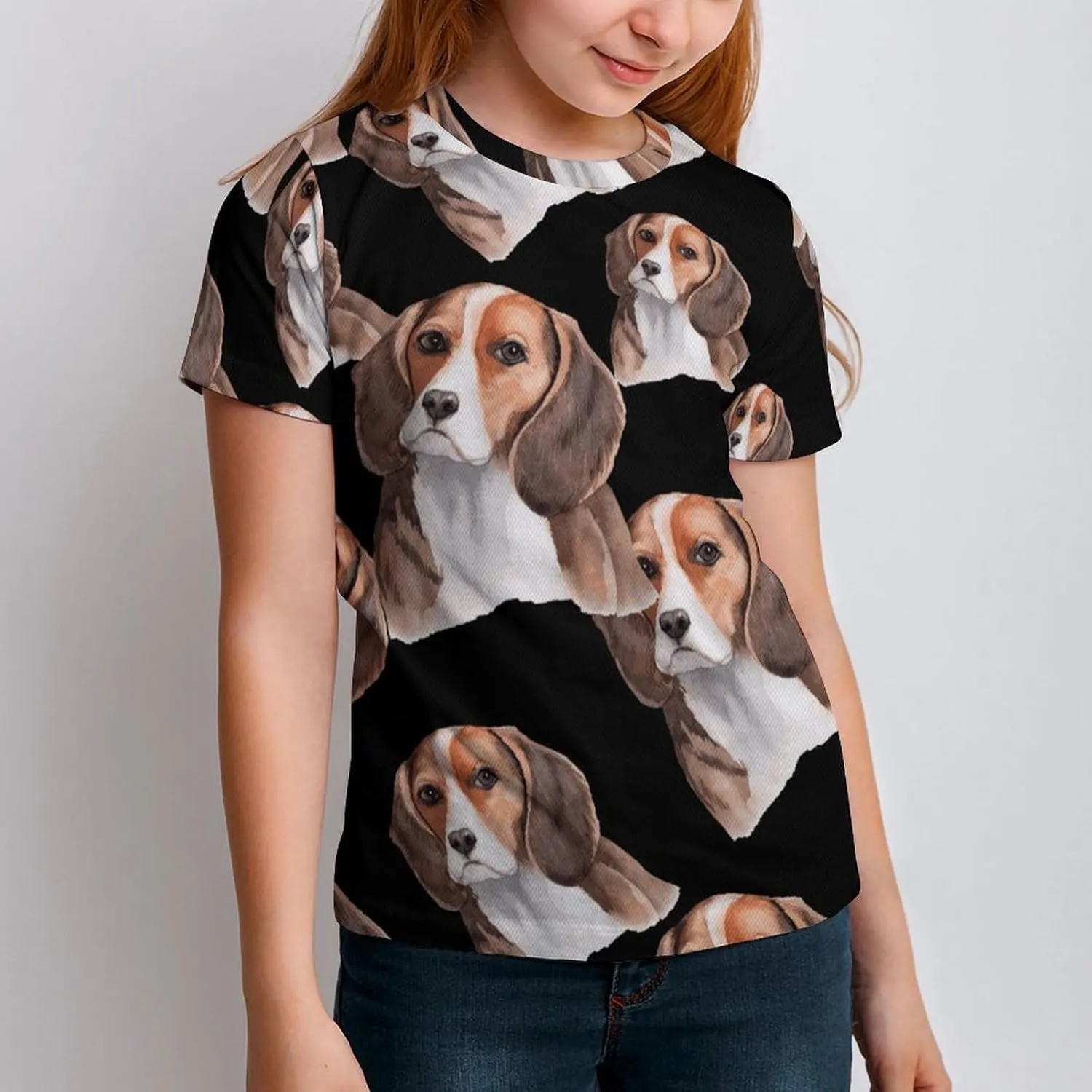 Watercolor Hand Painted Beagle Funny Short Sleeve Graphic T Shirt Crew Neck Shirts Tops Basic Sports Tee Girl Boy