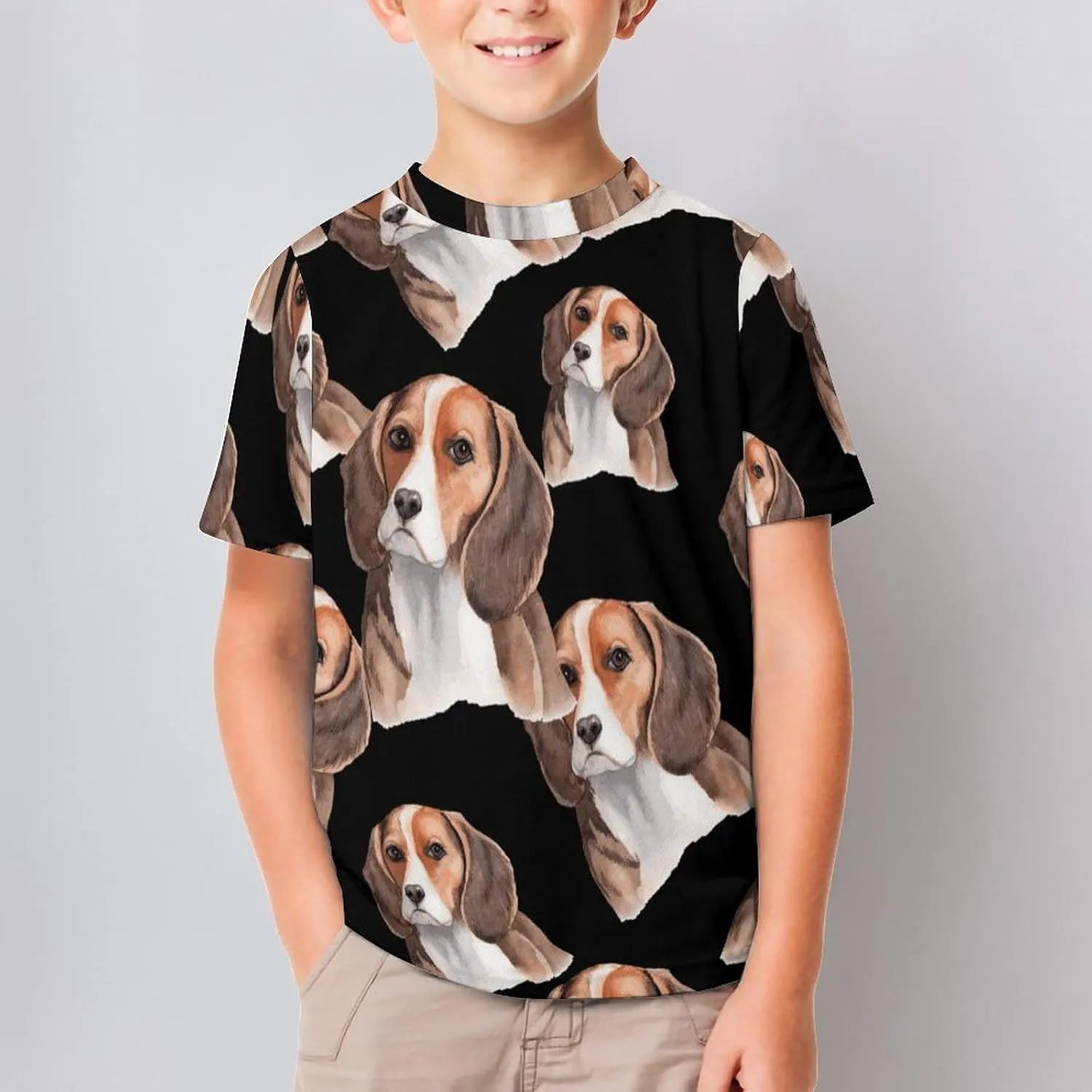 Watercolor Hand Painted Beagle Funny Short Sleeve Graphic T Shirt Crew Neck Shirts Tops Basic Sports Tee Girl Boy
