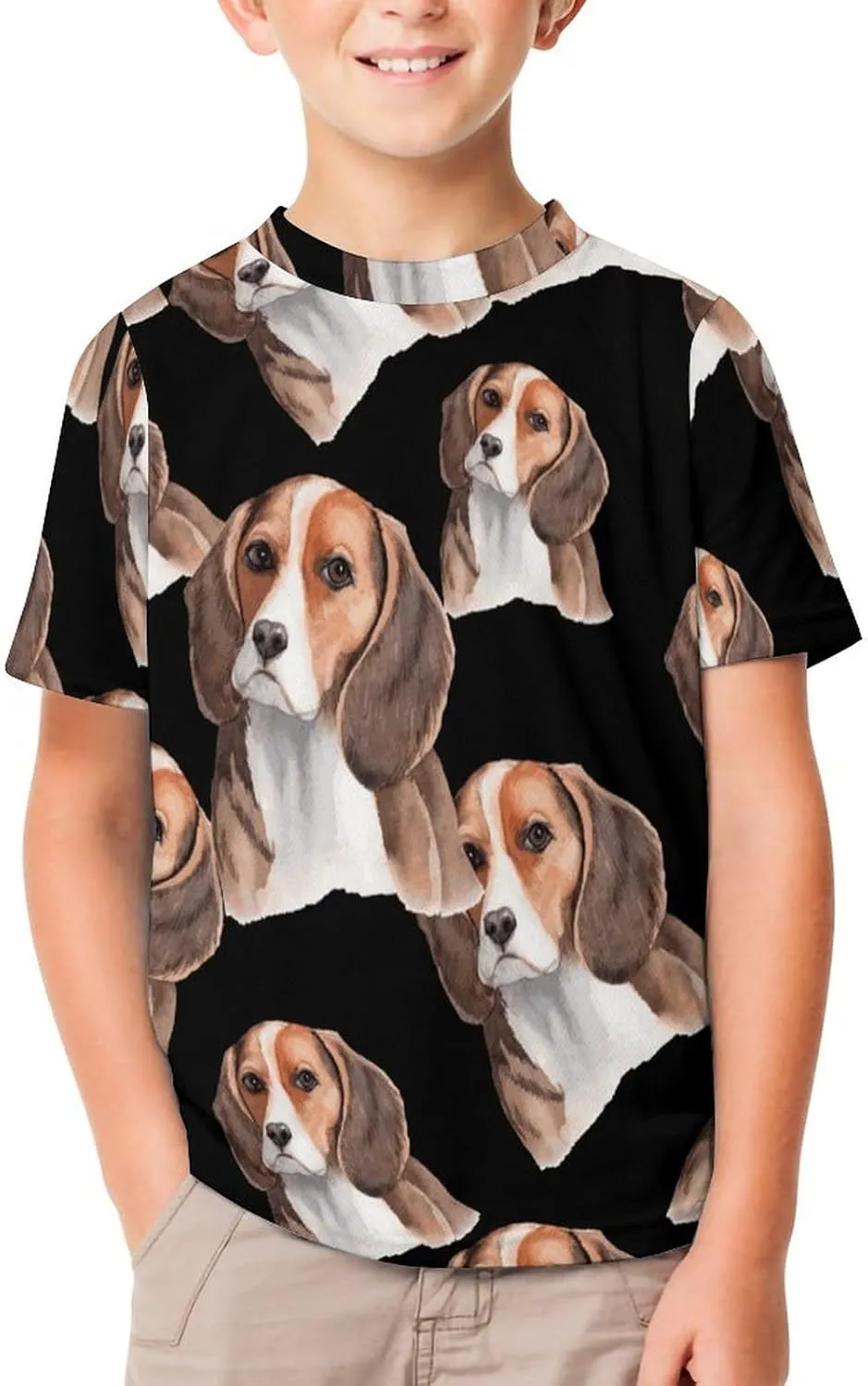 Watercolor Hand Painted Beagle Funny Short Sleeve Graphic T Shirt Crew Neck Shirts Tops Basic Sports Tee Girl Boy