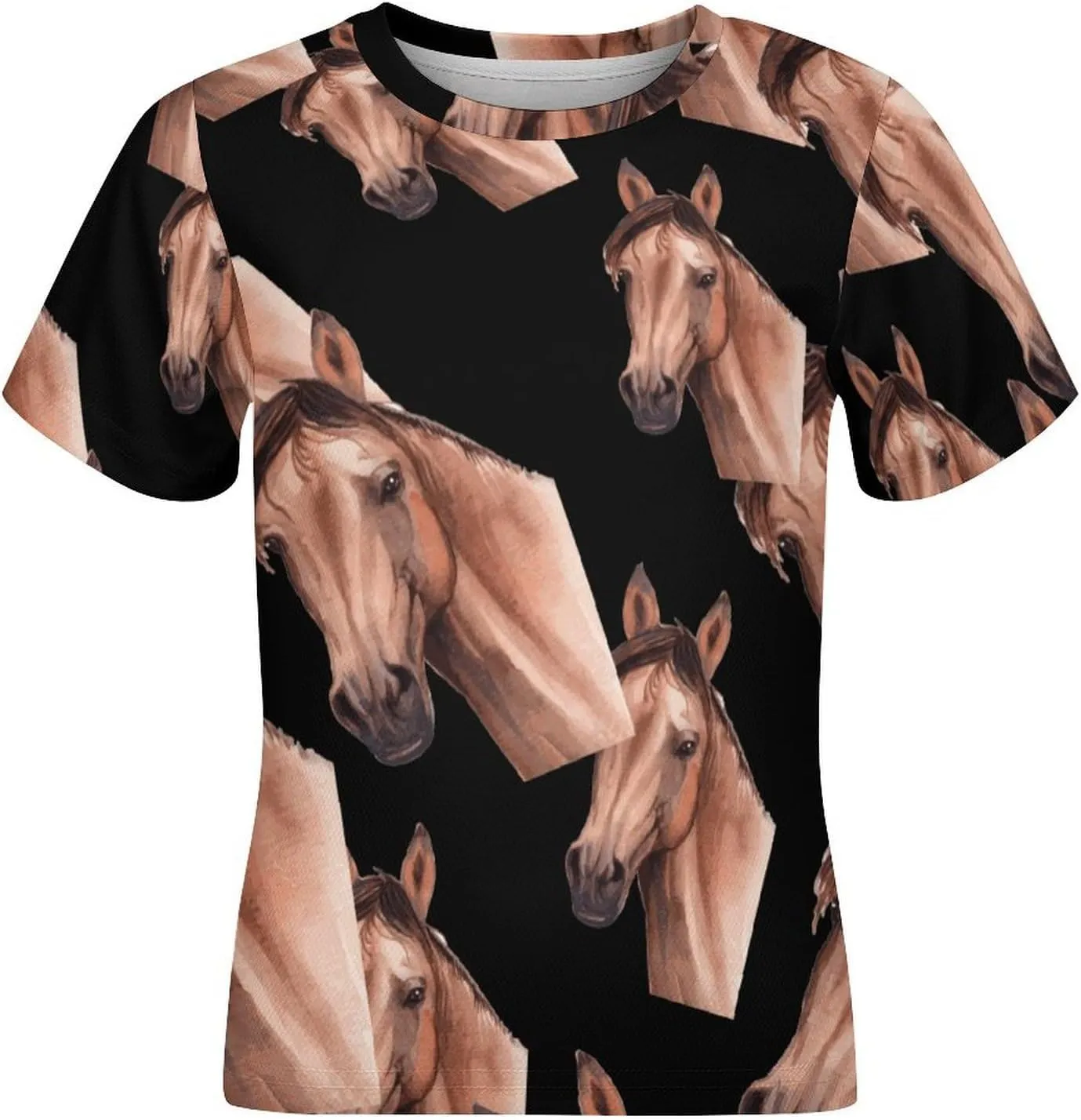 Watercolor Hand Painted Horse Funny Short Sleeve Graphic T Shirt Crew Neck Shirts Tops Basic Sports Tee Girl Boy