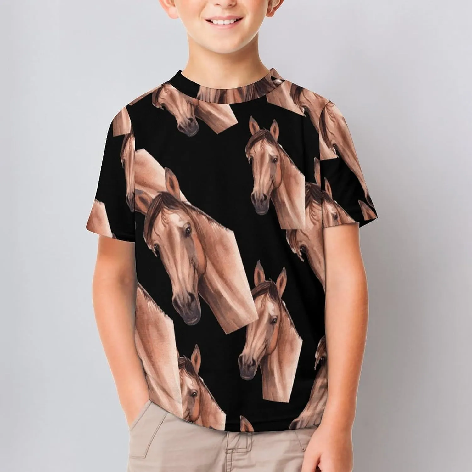 Watercolor Hand Painted Horse Funny Short Sleeve Graphic T Shirt Crew Neck Shirts Tops Basic Sports Tee Girl Boy
