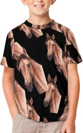 Watercolor Hand Painted Horse Funny Short Sleeve Graphic T Shirt Crew Neck Shirts Tops Basic Sports Tee Girl Boy