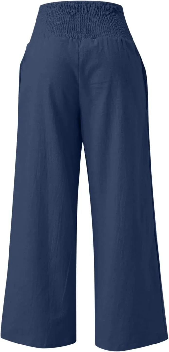 Women's High Waist Wide Leg Pants, Dressy Casual Palazzo Pant Solid Casual Beach Pant Flowy Trousers for Ladies