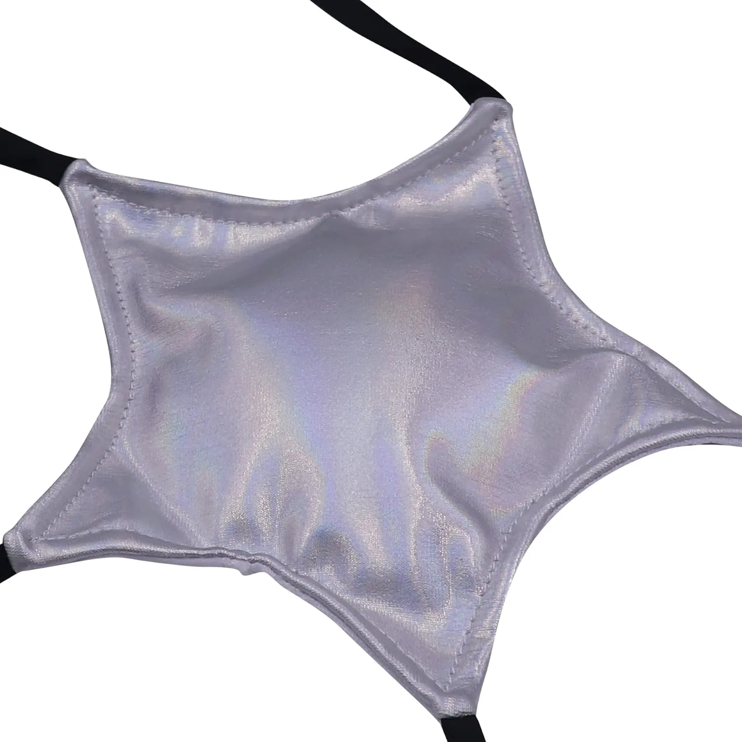 Women's Metallic Holographic Star Bra Crop Top Lace Up Halter Bralette Bandeau Camisole