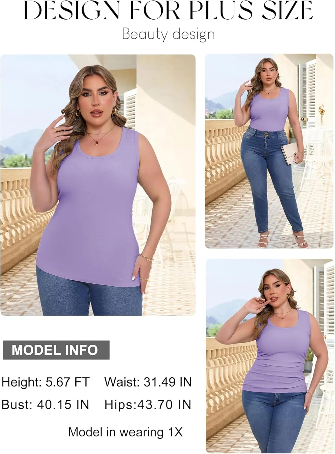 Women's Plus Size Tank Tops Summer Sleeveless Scoop Neck Cami Top Shirt Ribbed Knit Basic Casual Racerback Blouse
