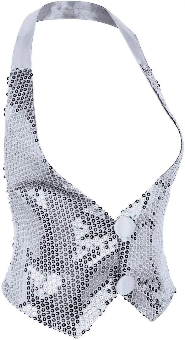 Women's Shiny Glitter Sequins Vest Waistcoat Sleeveless Halter Neck Tank Tops Dancewear