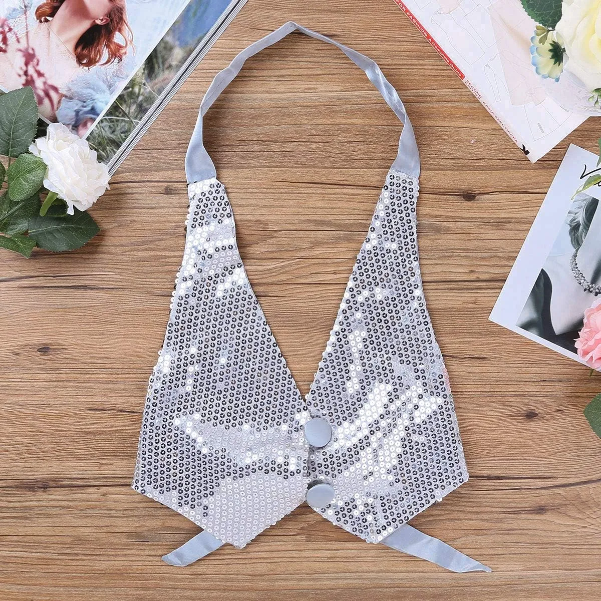 Women's Shiny Glitter Sequins Vest Waistcoat Sleeveless Halter Neck Tank Tops Dancewear