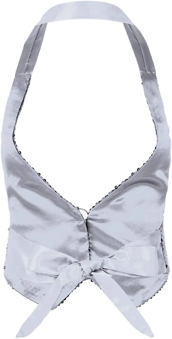 Women's Shiny Glitter Sequins Vest Waistcoat Sleeveless Halter Neck Tank Tops Dancewear