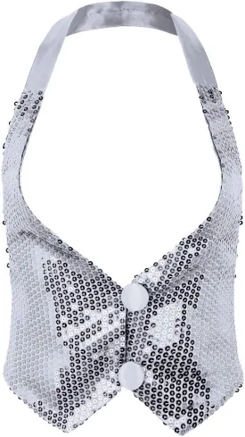 Women's Shiny Glitter Sequins Vest Waistcoat Sleeveless Halter Neck Tank Tops Dancewear