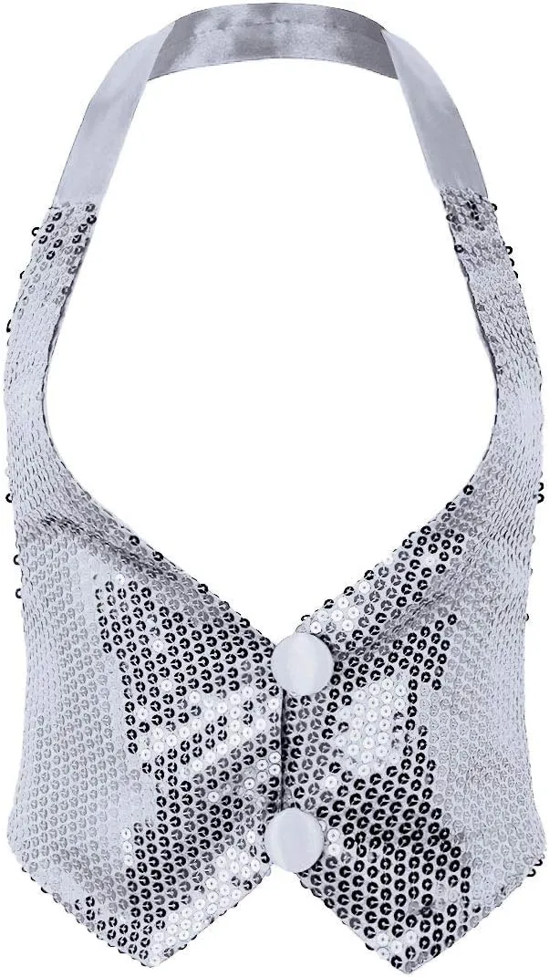 Women's Shiny Glitter Sequins Vest Waistcoat Sleeveless Halter Neck Tank Tops Dancewear