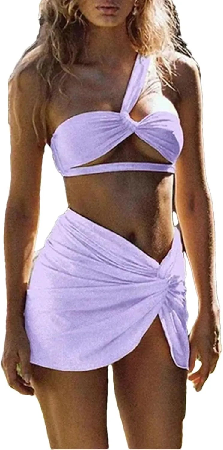 Women's Shoulder Swim Set - Trio Cover Up Sarong One Piece Beachwear