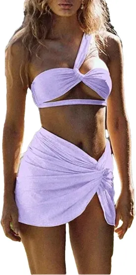 Women's Shoulder Swim Set - Trio Cover Up Sarong One Piece Beachwear