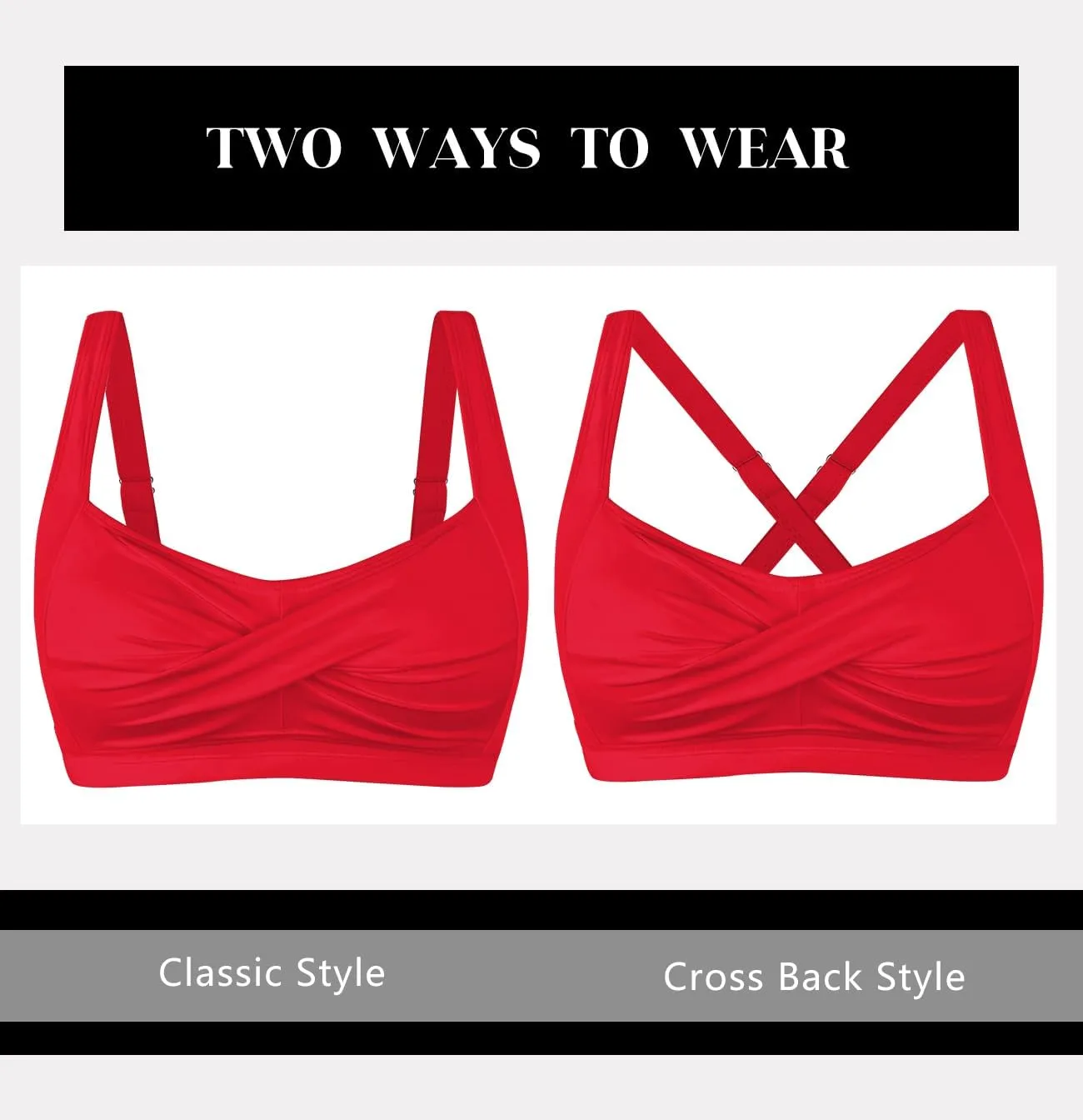 Women's Twist Front Bikini Top V Neck Full Coverage Padded Swimsuit Bathing Suit Tops Only