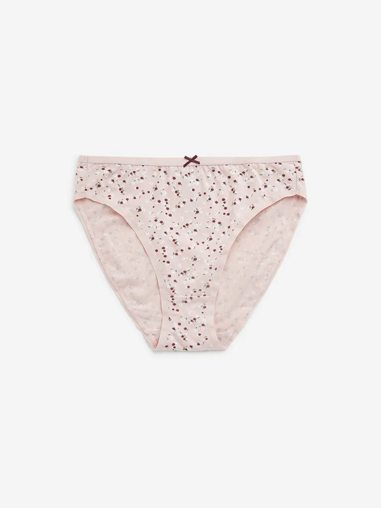 Wunderlove Maroon Printed Cotton Blend Briefs - Pack of 3