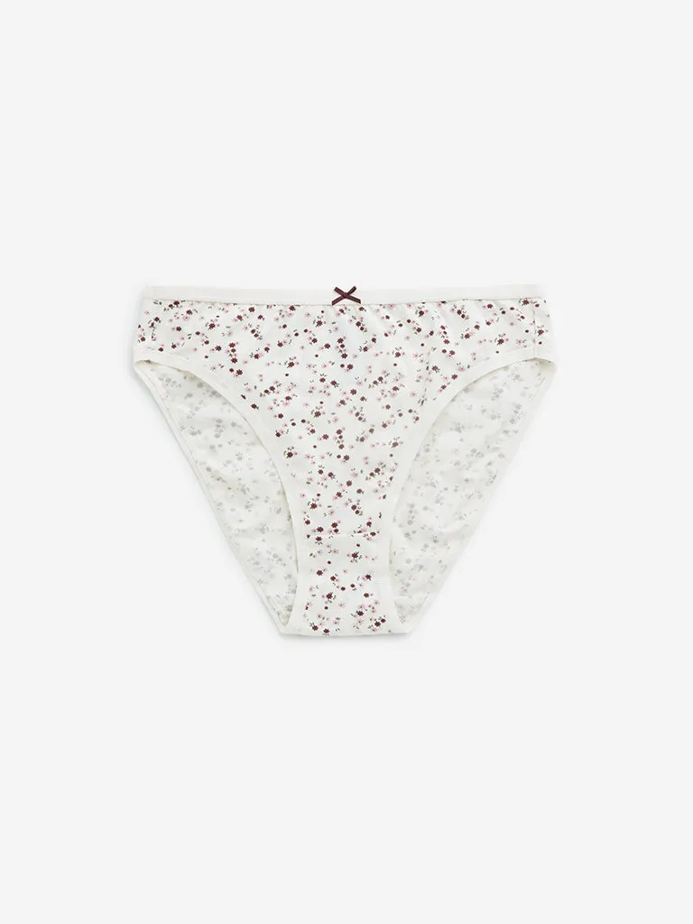 Wunderlove Maroon Printed Cotton Blend Briefs - Pack of 3