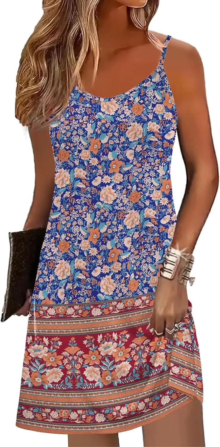 Zeagoo Womens Summer Dress 2025 Loose Sleeveless Tshirt Dress V Neck Mini Dress Beach Sundress with Pockets