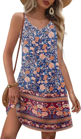 Zeagoo Womens Summer Dress 2025 Loose Sleeveless Tshirt Dress V Neck Mini Dress Beach Sundress with Pockets